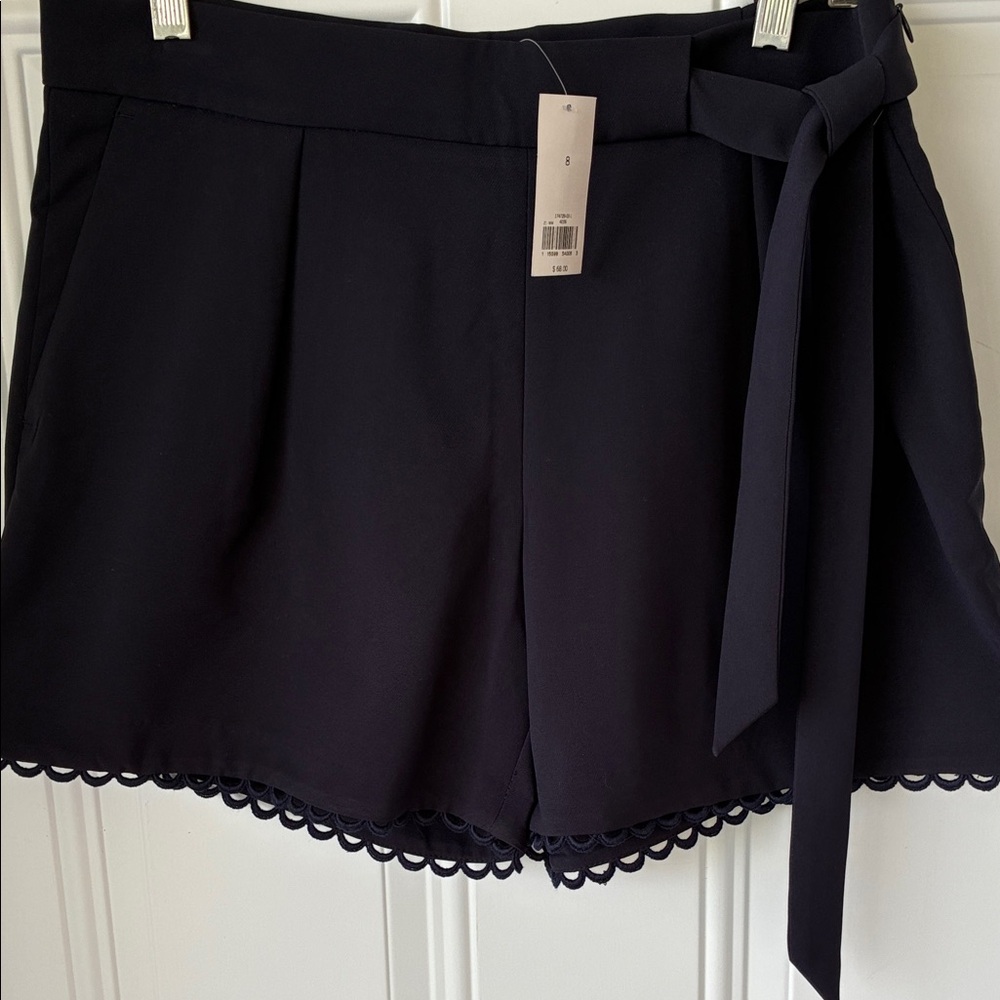 Banana Republic Navy Scalloped Hem Tie-Waist High Waist Shorts